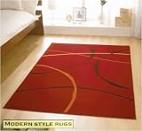 Contemporary Cheap Modern Retro Red Black Rugs 4 SIZES AVAILABLE, 160x225cm (5ft6'' x7ft5'')