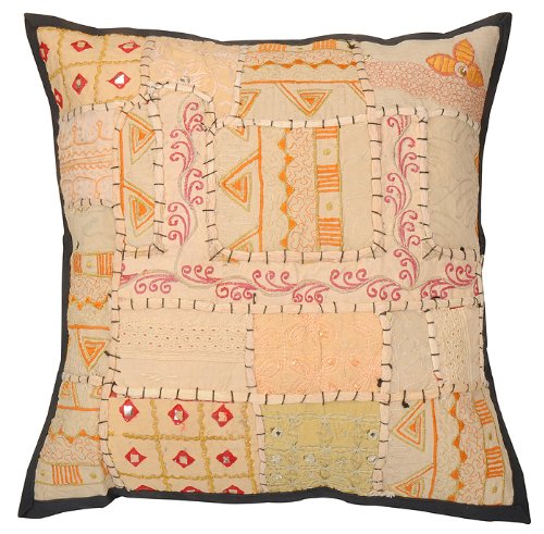 Imagen 2 de Cojín decorativo hecho a mano de algodón cover set Adorna con tamaño de trabajo de bordado y parche de 16 x 16 pulgadas Juego de 2 piezas