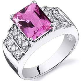 Radiant Cut 3.00 carats Pink Sapphire CZ Diamond Ring in Sterling Silver Available in Sizes 5 thru 9: Peora: Jewelry
