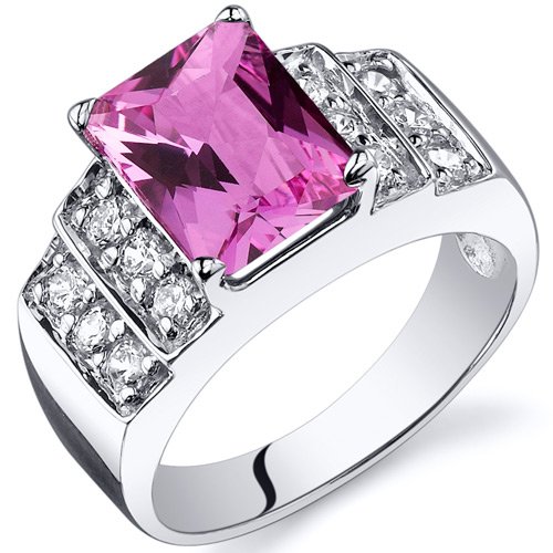 Radiant Cut 3.00 carats Pink Sapphire Cubic Zirconia Ring in Sterling Silver Size 6, Available in Sizes 5 thru 9