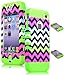 Bastex Heavy Duty Hybrid Case for iPhone 4, 4s, 4th Generation - Green Silicone / Multi Color Chevron Hard Shell