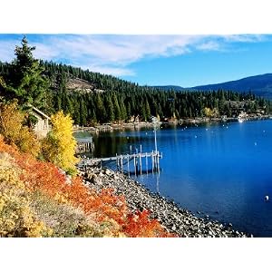 North Shore Houses by Lake, Lake Tahoe, California Premium Photographic Poster Print