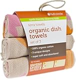Full Circle Terra Towels Organic Cotton Dish Towels, Set of 3, Cream/Pink