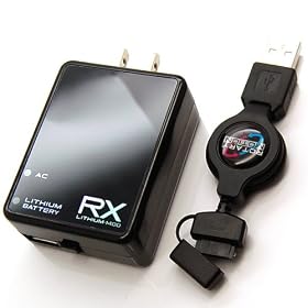 Rix eco Charger ���`�E���C�I���d�r<1400mAh>���� USB�o��AC�[�d�� FOMA/SoftBank�pUSB�ʐM/�[�d�P�[�u���t�� �u���b�N RX-LBAC14FBK