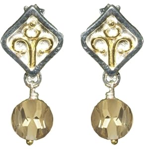 22k Gold Overlay Sterling Silver Citrine Drop Earrings by Michou by