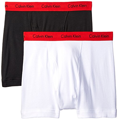 Calvin Klein Men's Cotton Classics Boxer Brief, White/Red Waistband/Black, X-Large (Pack of 2)