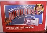 USPS Large Bendable Plastic Priority Mail With Insurance Ad Poster. Rate expired June 30, 2002. Young black newlyweds and mom/mom-in-law pictured in 1950's style illustration.
