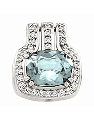 14K White Gold Antique Cushion Cut Sky Blue Topaz and Diamond Pendant -- LIFETIME WARRANTY