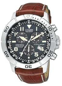 Citizen #BL5250-02L Men's Eco Drive Leather Strap Chronograph Alarm Perpetual Calendar Watch