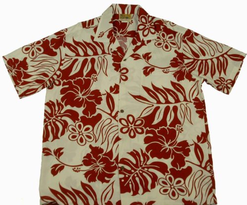Hawaiian Rayon Shirt, Khaki Red Flower