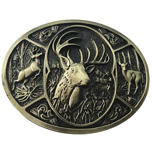 Hunter Deer Hunting Western Woods Buck Southern Antler Head Belt Buckle