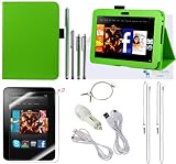 The Friendly Swede (TM) PU Leather Case Cover Bundle for Kindle Fire HD 7 Inch in Retail Packaging (NOT Compatible With Kindle Fire) (Green)