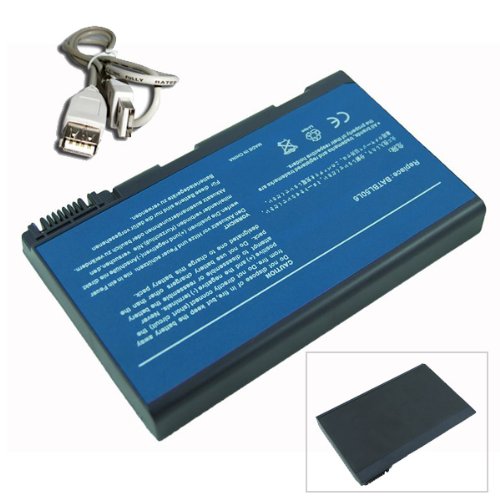 6-Cell Battery Replacement for Acer Aspire 5100 5102 5110 5610 5612 5630 Series Laptop Battery BATBL50l4 BATBL50l8h BATBL50L6 W/ USB2.0 Extend Cable