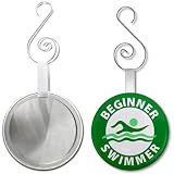 Green BEGINNER SWIMMER Pool Safety Alert 2.25 inch Glass Mirror Backed Ornament