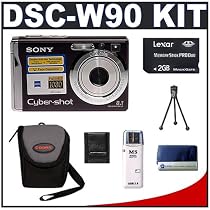 Sony CyberShot DSC-W90 8.1 Megapixel Digital Camera with 3x Optical Zoom + Lexar Media 2GB Platinum II Series Memory Stick (MS) PRO Duo Card + High Speed USB 2.0 Memory Stick (MS) Card Reader + Digital Camera Case