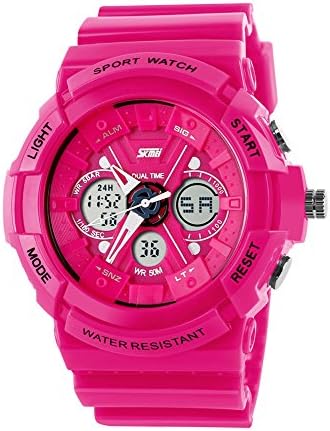 Boys Watch, Sports Watches, LED Analog Digital Display Watches Sport Waterproof for Boy Girls Rose Red