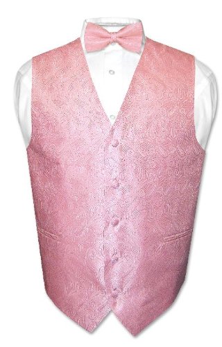 Find Lowest Prices On Covona Men's Solid PINK Paisley Dress Vest BOWTIE Set for Suit or Tuxedo