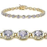 4.60 Carat Genuine Tanzanite 14K Yellow Gold Over Silver Bracelet