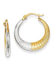MadiK® 14k Yellow Gold & Rhodium Hollow Scalloped Hoop Earrings