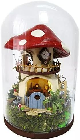 Formula® DIY Wooden Dollhouse Miniature Dream Red Mushroom House Voice Control LED Light Crystal Glass Ball Kids Educational Assembly Toy Birthday Gift Home Decorations