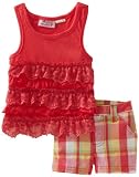 Young Hearts Baby-Girls Infant Knit Ruffle Top With Plaid Short Set