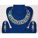 Exquisite Finish Iris Blue Goldplated Party Wear Jewelry Necklace Indian Designer Set !! Free Shipp ~ Mogul Interior