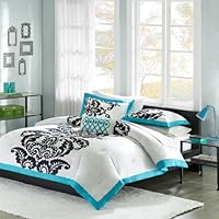 Florentine Teal Modern Printed Duvet Set Size: Full/Queen