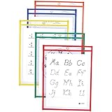 C-Line Reusable Dry Erase Pockets, 9 x 12 Inches, Assorted Primary Colors, 5 Pockets per Pack (40630)