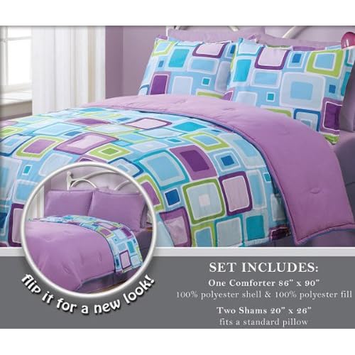 3 Pieces Reversible Purple, Blue, and Light Grey Geo