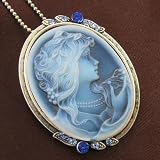 Classic Vintage Antique Victorian Style White Royal Blue Cameo Rhinestones Charm Necklace Chain Pendant