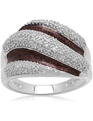 Sterling Silver Enamel Three Rows Diamond Ring (1/4 cttw, I-J Color, I2-I3 Clarity)