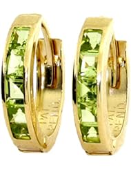 Genuine Princess Peridot 14k Gold Hoop Huggie Earrings