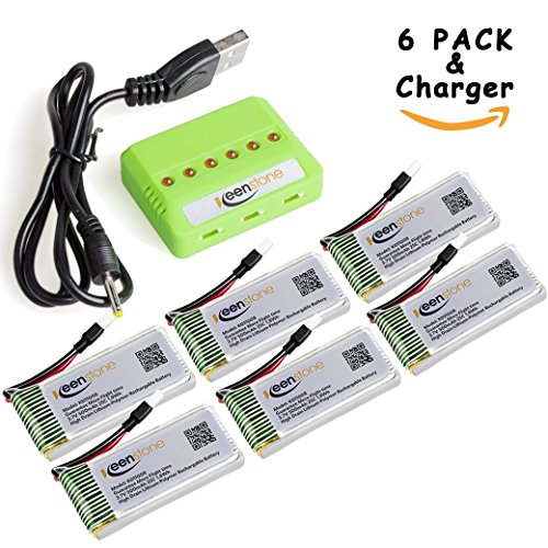 6 Pcs of Keenstone 3.7V 500mAh 25C LiPO Battery w/6-Port Battery Charger for Hubsan X4 (H107,H107C,H107D,H107L,V252,JXD385,F180C) 4 Channel 2.4GHz RC QuadCopter Compatible with Walkera Super CP