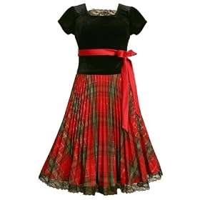 Bonnie Jean Girls PLUS Size BLACK RED GREEN VELVET METALLIC PLAID PLEATED Special Occasion Wedding Flower Girl Holiday Pageant Party Dress