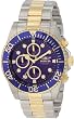 Two Tone Stainless Steel Pro DIver Quartz Chronograph Blue Dial