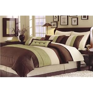Tahoe Stripe Green/Brown Queen 7 Piece Comforter Set