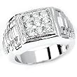 Solid Sterling Silver Cubic Zirconia Rhodium Plated Men's Ring