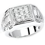 Solid Sterling Silver Cubic Zirconia Rhodium Plated Men's Ring
