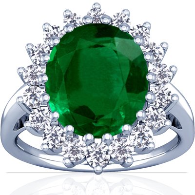 Platinum Oval Cut Emerald Ring With Sidestones