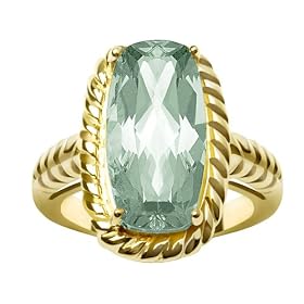14k Yellow Gold Green Amethyst Ring by Duneier of NY, Size 7 by