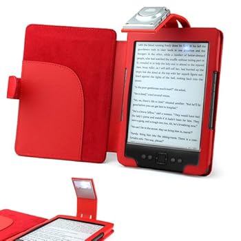 ForeFront Cases® Housse Étui en cuir synthétique avec lampe de lecture LED, rouge - pour Amazon Kindle (4) Wi-Fi, 6