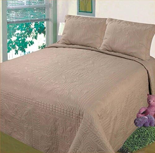 Fancy Collection Luxury 3pc Bedspread Bed Coverlet Solid Embossed Taupe New (King)