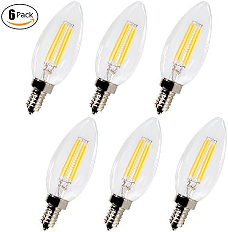 JINGMIN B11 - 3.5W LED Filament Bulb 40 Watt Equivalent with Soft White(2700K) E12 Base Dimmable - 6 Packs