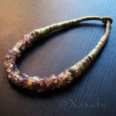 Purple, Green, Teal Rainbow Fluorite Gemstone - Hand Wrapped Cotton Cord Choker