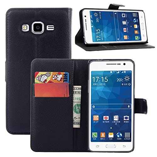 Galaxy Grand Prime Case - Demomm Pu Flip Leather Case Wallet Cover with Stand / Card for Galaxy Grand Prime G5308w G530H (Black)
