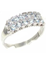 High Quality 925 Solid Sterling Silver Genuine Natural Aquamarine Band Ring - Finger Sizes 4 to 12 Available