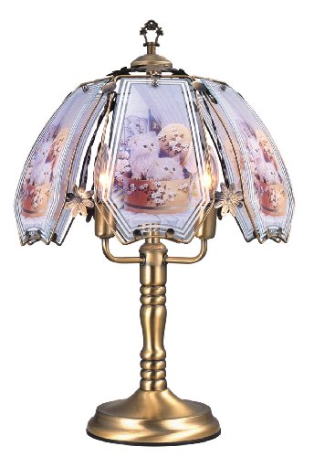 Ore International K302 Glass Cats Scene Touch Lamp, Brushed Gold
