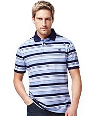 2" Longer Blue Harbour Pure Cotton Varied Striped Polo Shirt