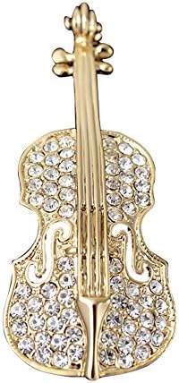 OUDUO Women's Violin Brooch Pin Rhinestone Gold
