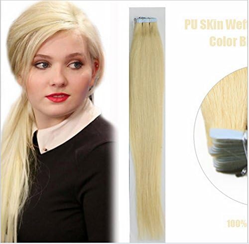 20" 100g 40pcs/pack Tape in Human Hair Weft Extension Straight #60 Glue Hair Weft